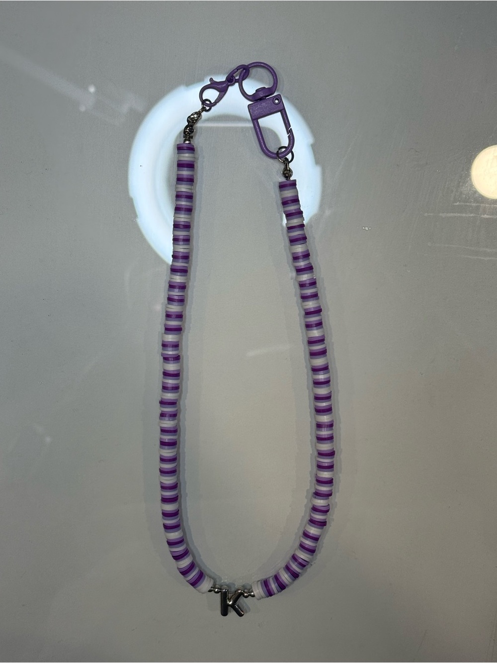 Initial K Dog Necklace purple and white